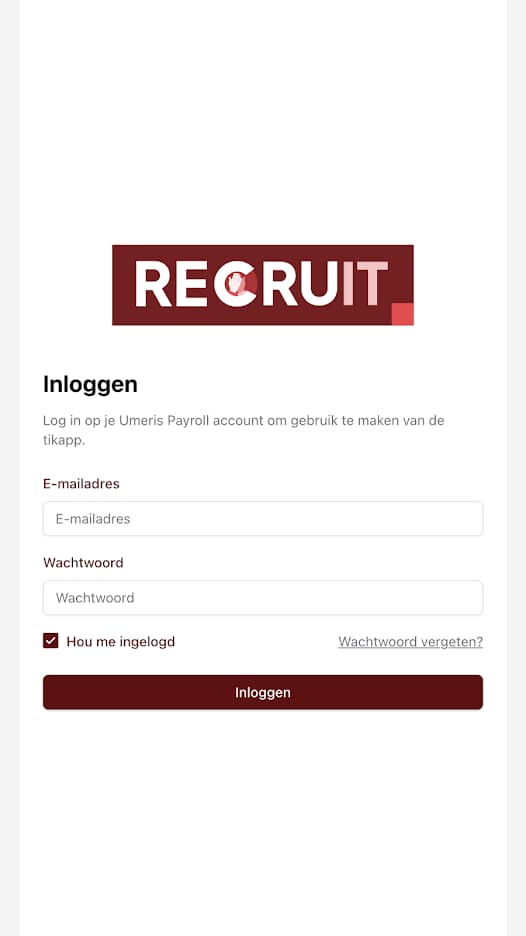 RecruitIT - Werknemers app — inlogscherm